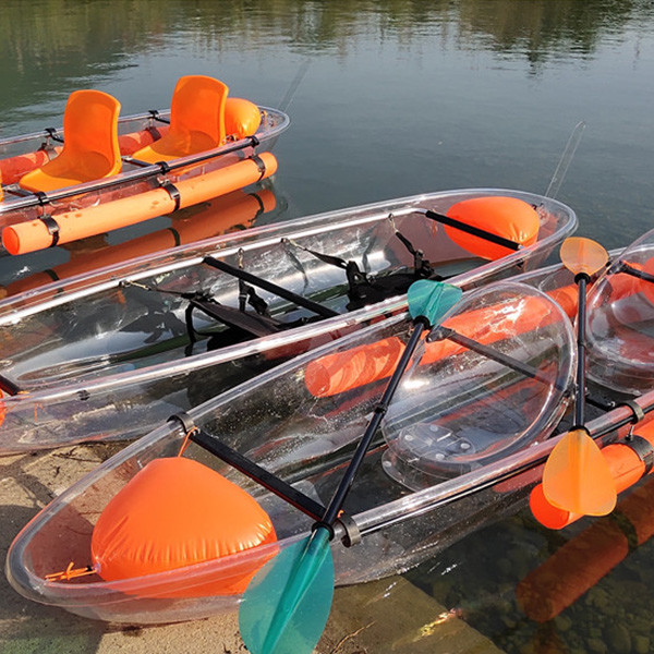Fishing Clear Plastic Canoe , Lightweight Double Ocean Kayak With 2 Paddles