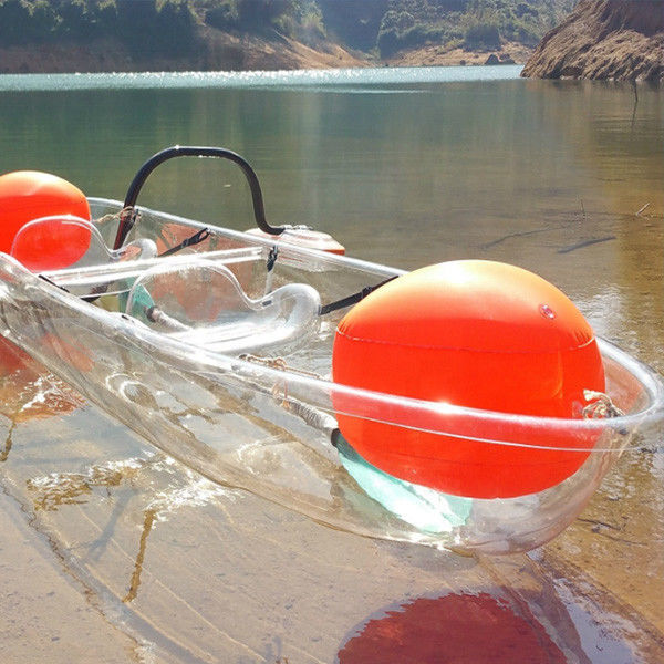 Small Flat Bottom Fishing Boat , 2 Pedals Glass Floor Boat With Inflatable Air Floats